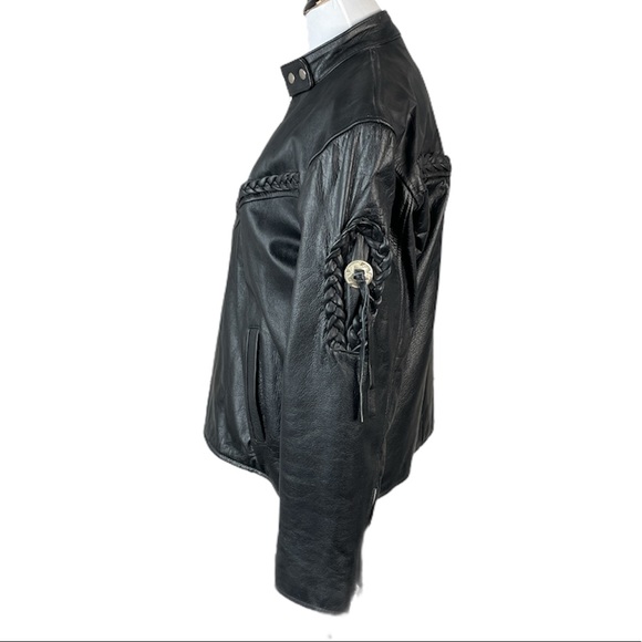Trucker Leather Leather Biker Jacket, Black, XXL - Picture 4 of 8